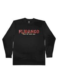 a black long - sleeve t - shirt with the word flintango on it